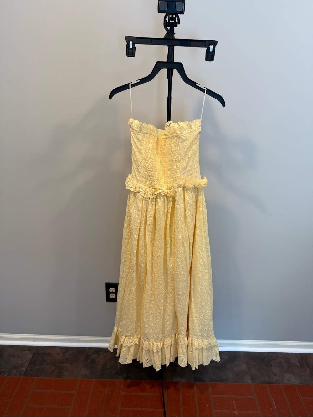 Altar'd State Strapless Yellow Eyelet Midi Dress - Picture 7 of 7